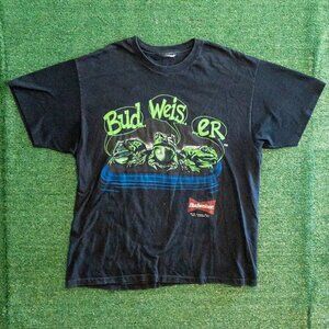 VINTAGE BUDWEISER 1995 YOUR PAD OR MINE FROGS MENS T-SHIRT RETRO BLACK TEE SZ XL